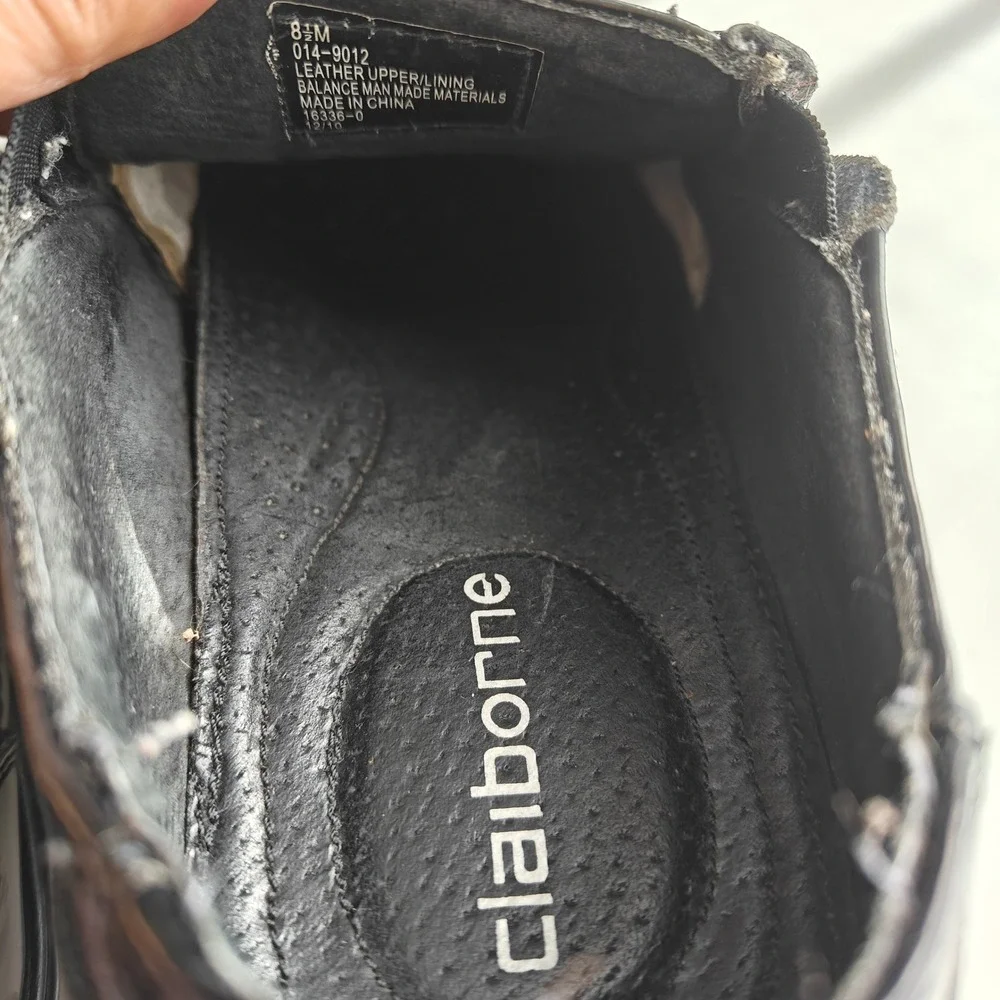 Claiborne Mens Slip On Loafers Dress Shoes Black Polished Leather Square Toe 8.5